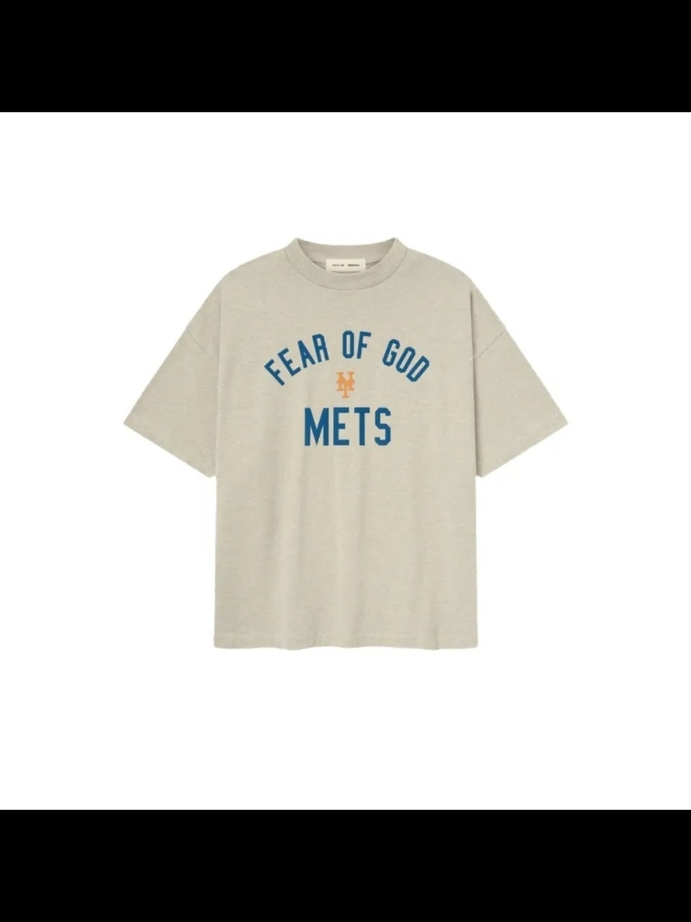 Fear of God Mets Arch Logo Tee in Beige with Blue & Orange